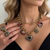 Floral Heart Charms Necklace Double Layer Necklace Vintage