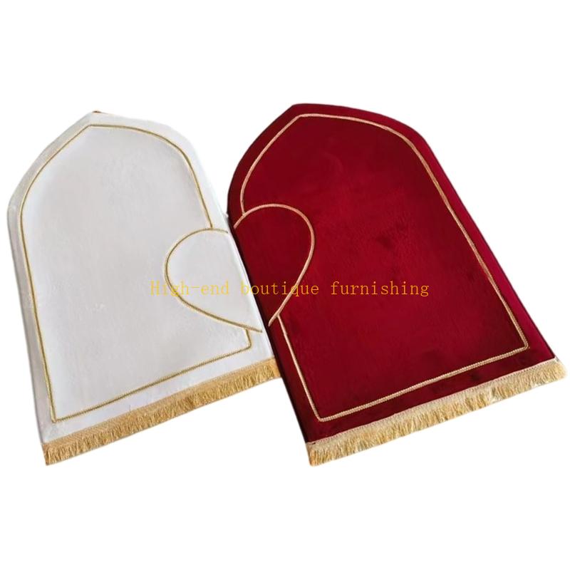 2Pcs Couple Prayer Rug Set Thick Flannel Muslims Prayer Mat with Half Heart Design Worship Carpet for Ramadans or Wedding