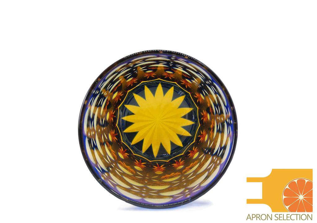 Oba Glass Rocks Glass In Wooden Box Created by Traditional Craftsman Edo Kiriko In Old Glass X Height Birthday Present Gift (Kaleidoscope/Ruri Amber)