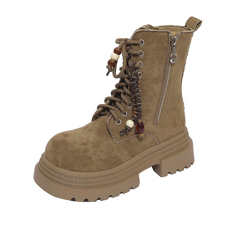 Brown Thick-soled Martin Boots Women's Heightened Thin Breathable Summer and Autumn 2025 New Western Cowboy Boots Short Boots Single Boots