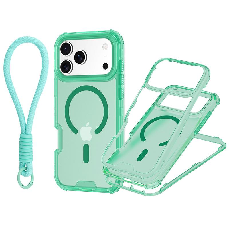 Pentru IP 17 Pro Max Husa de Telefon Magnetică Colorată 3-în-1 cu Textură de Piele și Curea