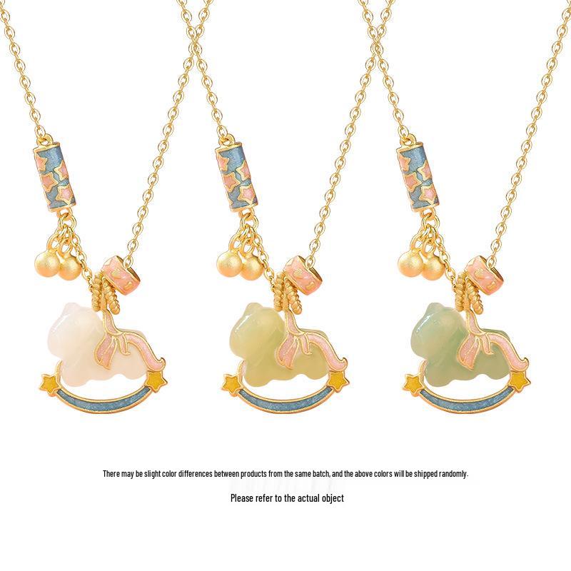 Natural Hetian Jade Rocking Horse Pendant Necklace, Women's s925 Silver Zodiac Design, Perfect for Birth Year Clavicle Chain.