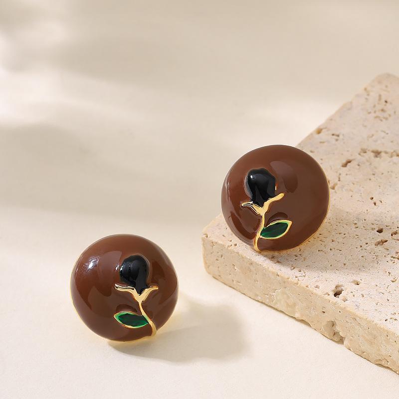 

Stylish exquisite simple coffee color dripping oil geometric round stud earrings niche temperament earrings women s high-end earrings