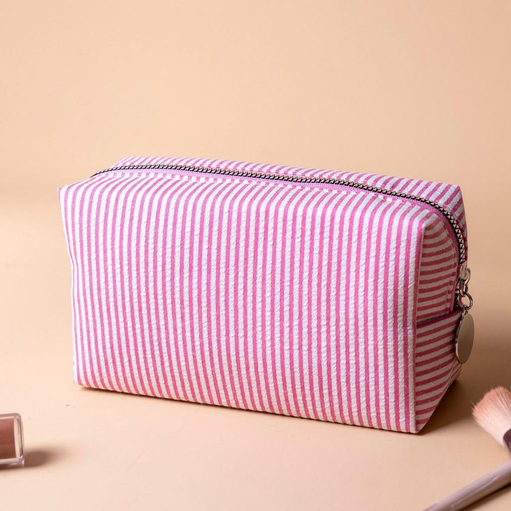 Striped Embroidery Makeup Bag Travel Toiletry Organizer with Bubble Print Waterproof Portable Multi-Compartment
