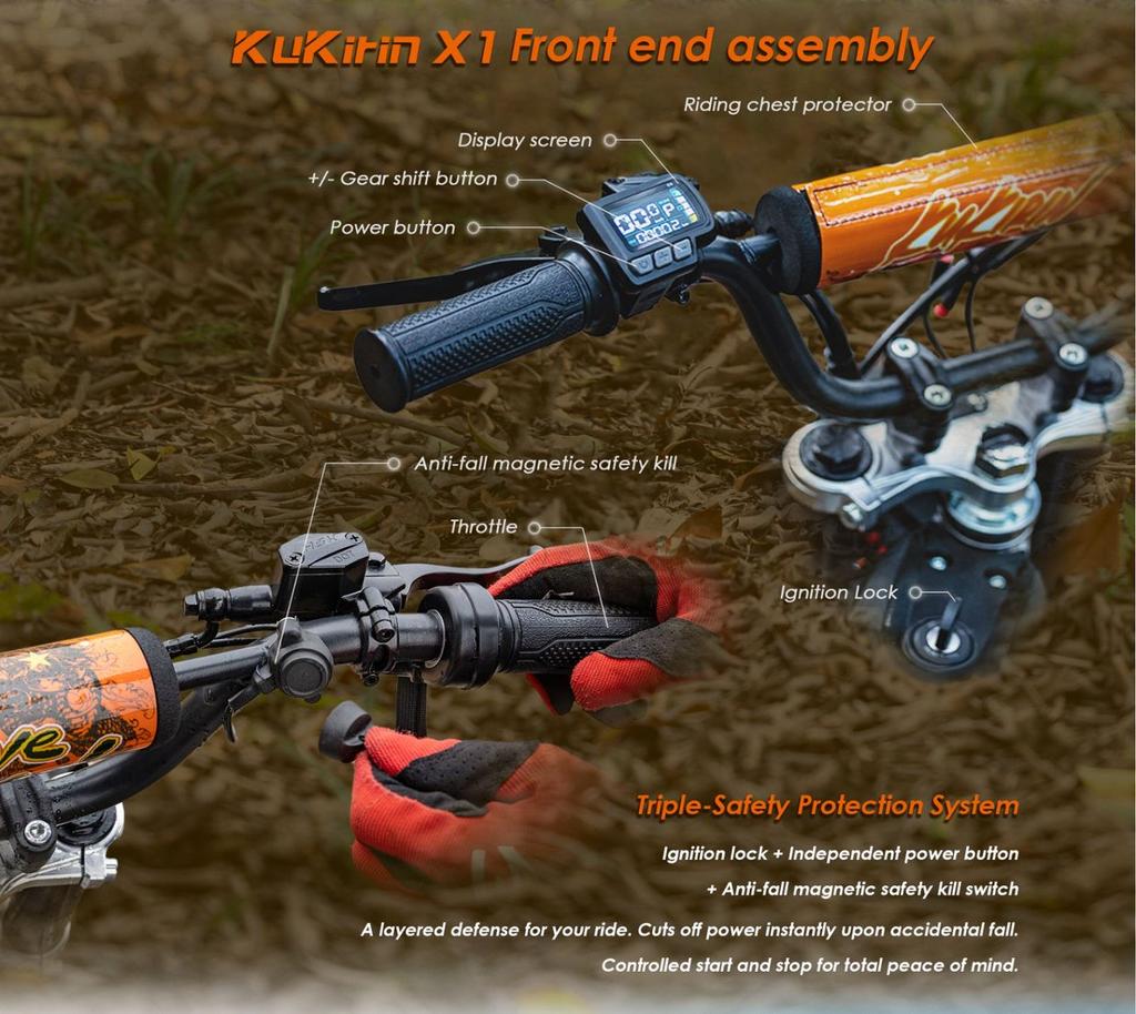 Kukirin X1 piek 2000W48V20,8Ah Volledige Ophanging Falcon 3-Snelheid Systeem Max 50km/u Off-road E-Motorfiets