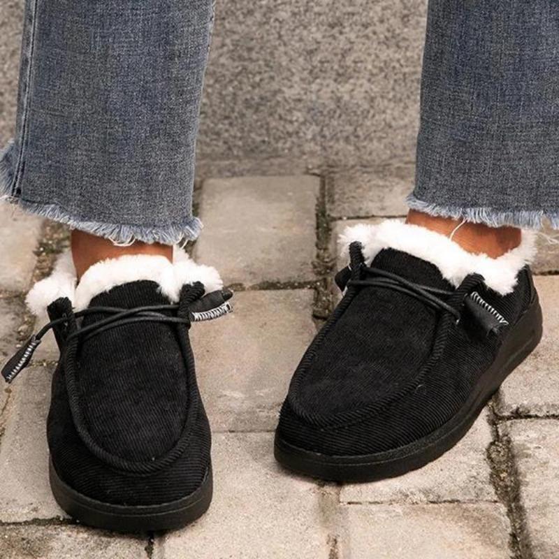 Fashion Women's Lace Up Plush Flats Slip-on Shoes Elegant Autumn and Winter with Fur Mocasines New Flat Loafers Casual Warm Cotton Shoes