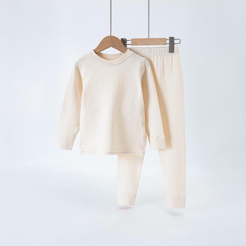 Barevná bavlněná dětská spodní prádlo a pyžamový set - Kulatý výstřih, Hřejivé podzimní a zimní oblečení pro dívky a chlapce