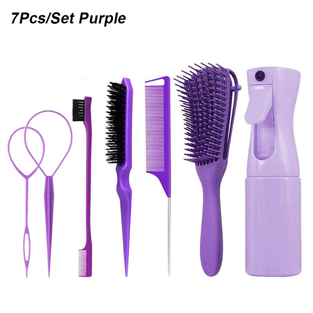 7Pcs/Set Edge Control Hair Brush Set Eyebrow Brush Water Sprayer Styling Set Hairdressing Tool Set