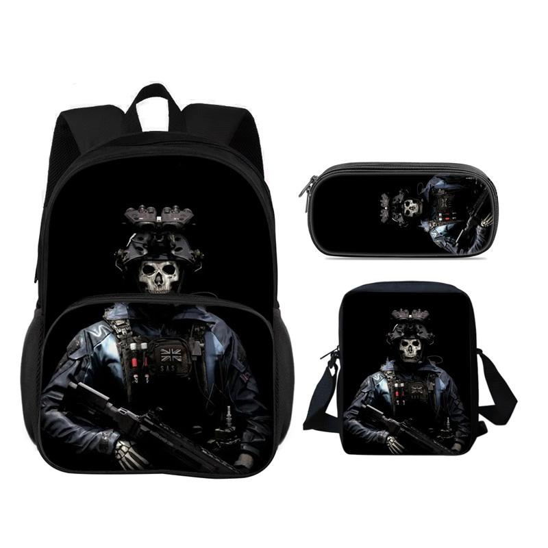 Call of Duty Round Front Bag Backpack Pen Bag shoulder Bag 3Pcs Set Print New Trendy Student Best School Companion