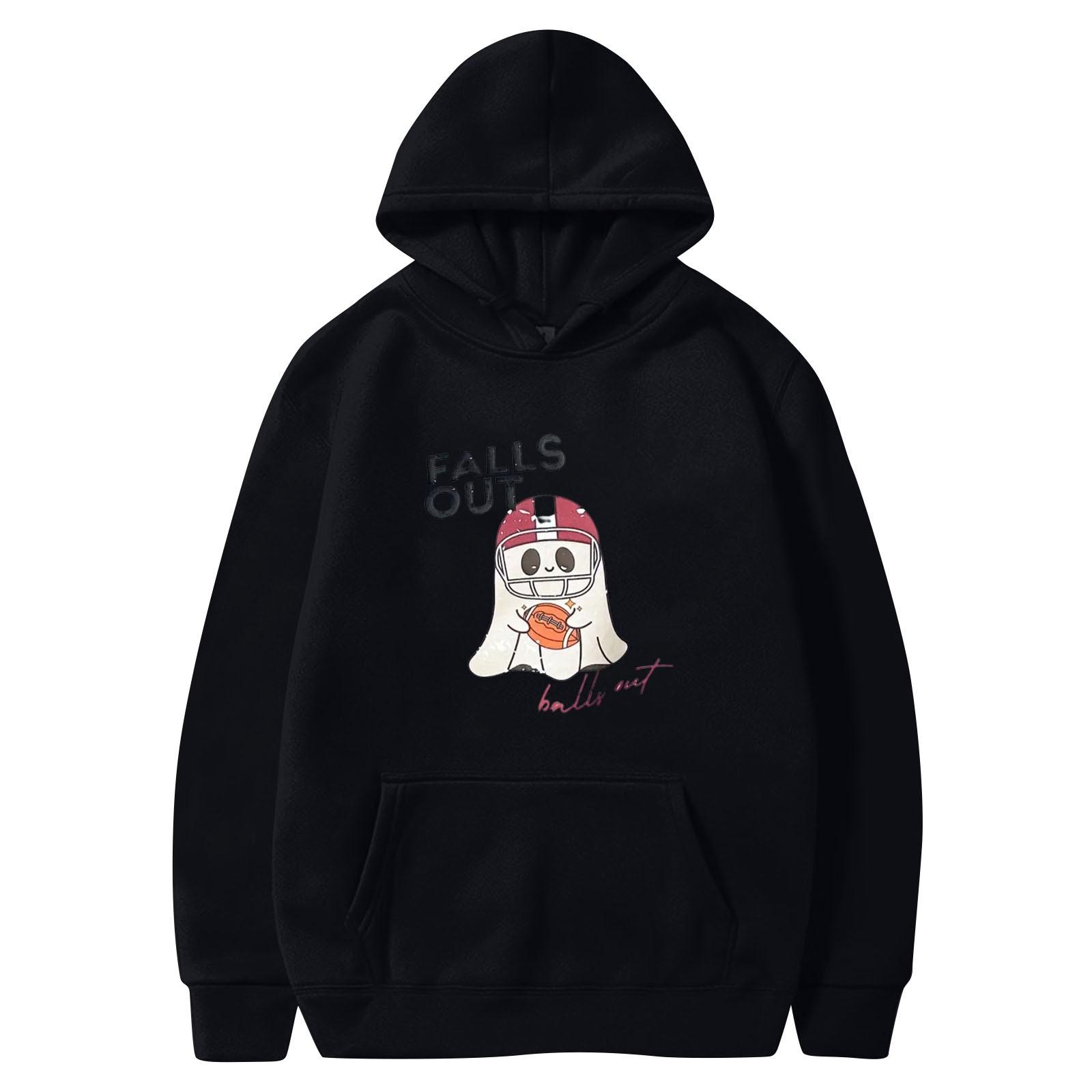 Женская однотонная толстовка с капюшоном с длинным рукавом и принтом на Хэллоуин S — фото 6