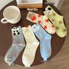 Women's Blue Mid-Calf Socks - Cute Cartoon Puppy Design, Perfect for Spring and Summer