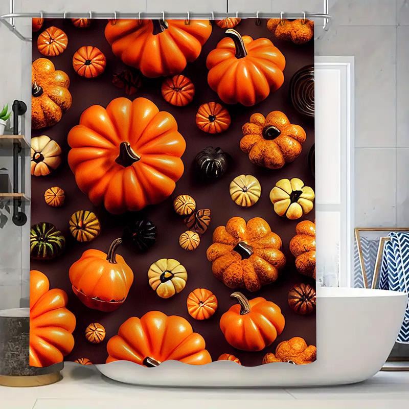 Tuniu Autumn Pumpkin Pattern Shower Curtain Halloween Decorative Fabric Curtain For Bathroom Kids Room