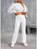 2024 Women's High-Waist Casual Straight Pants with Elastic Belt & Multiple Pockets