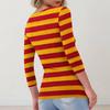 Dames Casual Mode Ronde Hals Gestreept Print Driekwartmouw Geribbelde Top