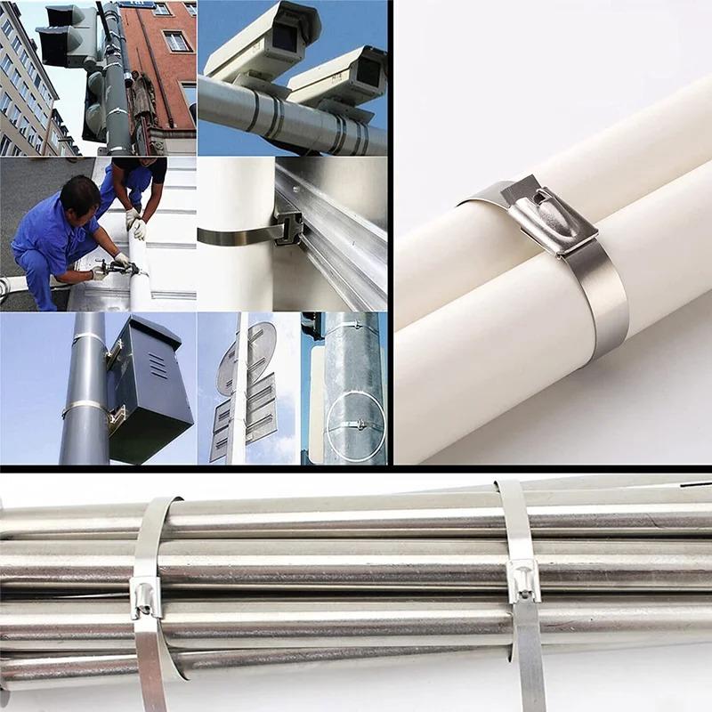 20-100PCS Heavy Duty Self-Locking Metal Cable Ties, Multi-Purpose Stainless Steel Zip Straps Fastening Rings for Exhaust Wrap & Cable Organizer