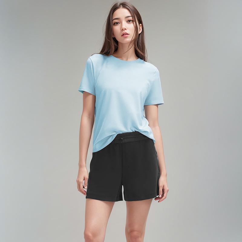 Women's Short Sleeve Round Neck Cotton-Spandex Yoga T-Shirt - Soft, Comfortable, Solid Color for Fitness & Casual Wear.