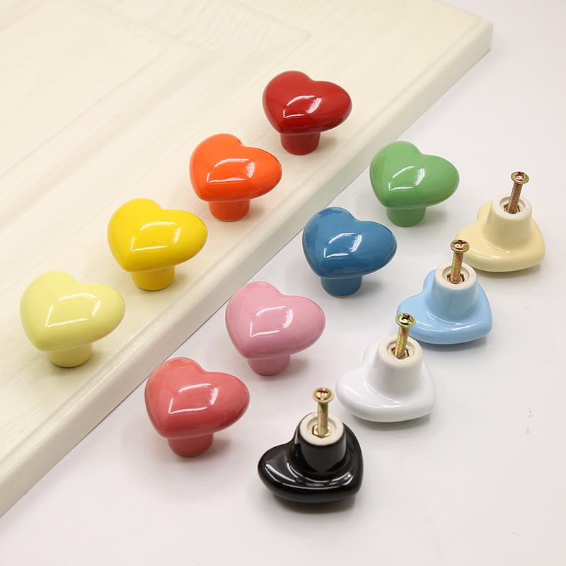 Colorful Heart-Shaped Ceramic Drawer Handle