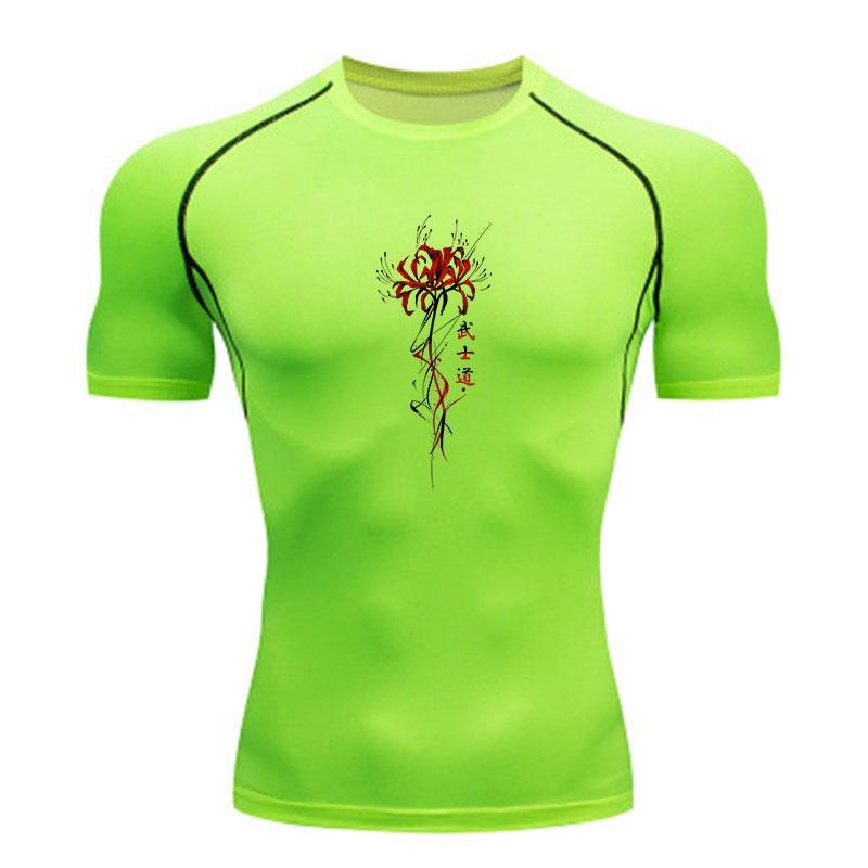 Men's Compression Workout Tshirt, Casual Red Spider Lily Bus