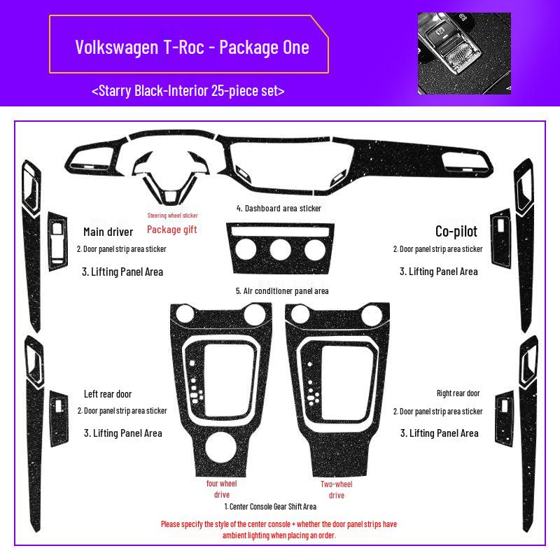18-21 Volkswagen T-Roc Starry Sky Interior Stickers for Console & Gear Lever