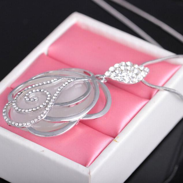 Chain Long Sweater Rose Shaped Necklace Jewelry Ladies Accessories Pendant Gift