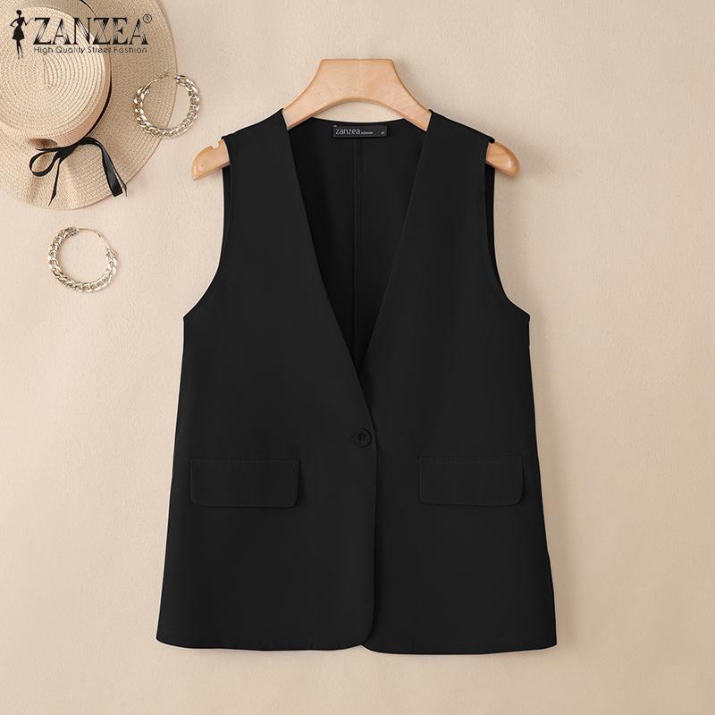 ZANZEA Chaleco de Verano Casual para Mujer con Cuello en V, Color Sólido y Sin Mangas