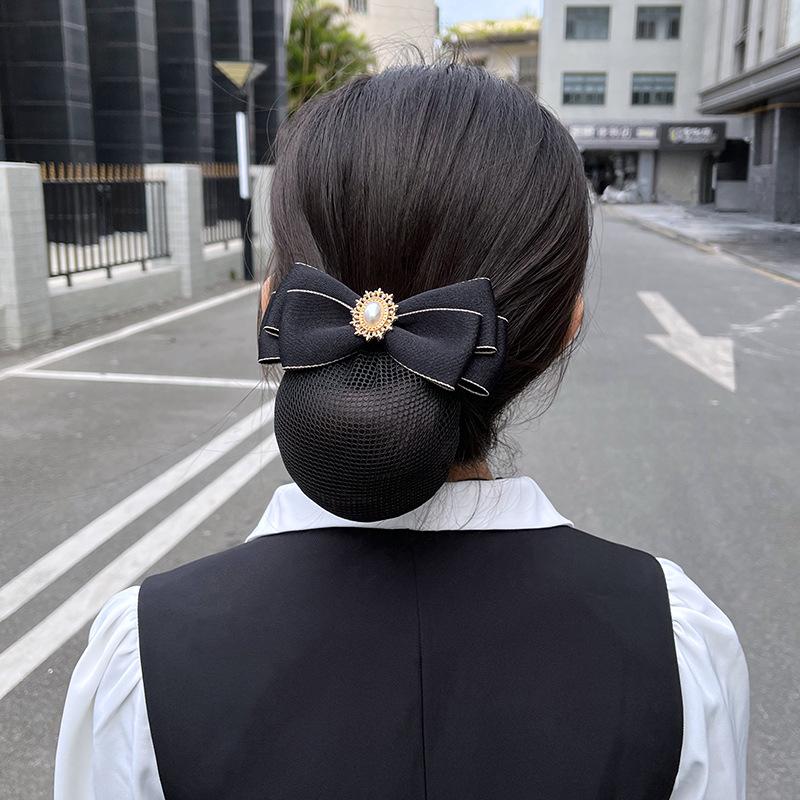Head Flower Female Vocational Nurse Hairnet Bank Flight Attendant Special Disc Hair Net Pocket Bow Hairpin Tooling Headdress