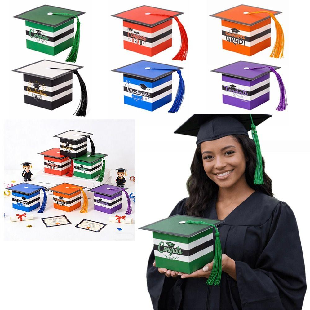 12Pcs Colorful Graduation Candy Box Creative Doctoral Hat Candy Boxes Graduation Party