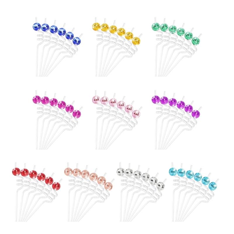 6Pcs/set Discos Decorative Straws Plastic Cocktail Straws Glitter Mirror Discos Balls Drinking Decor for Discos Party