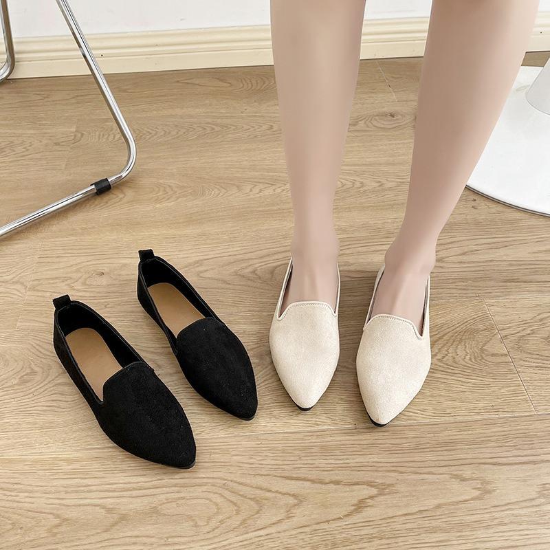 Fashion Suede Pointed Toe Flat Single Shoes Womens Work Shoes Summer Large Size Untied Casual Loafers Luxury Shoes for Women