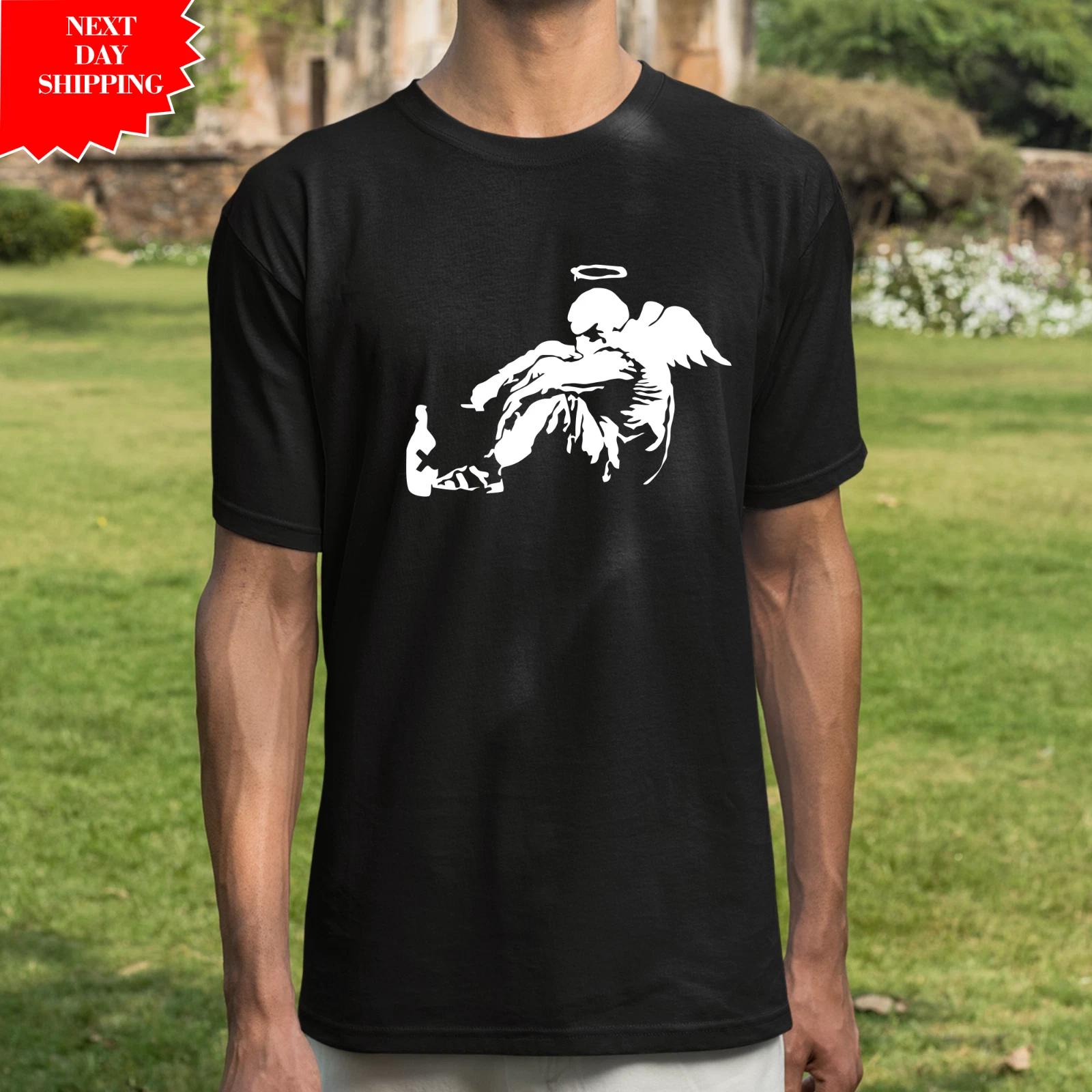 Banksy Drunken Angel T Shirt Urban Graffiti Street Art Printed Fallen Angel Top S
