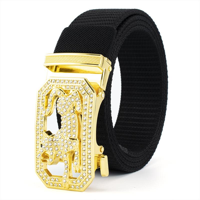 Mei Zodiac Tiger New Nylon Automatic Buckle Men s Belt 3.5cm Personalized Inlaid Alloy Buckle Belt 125cm
