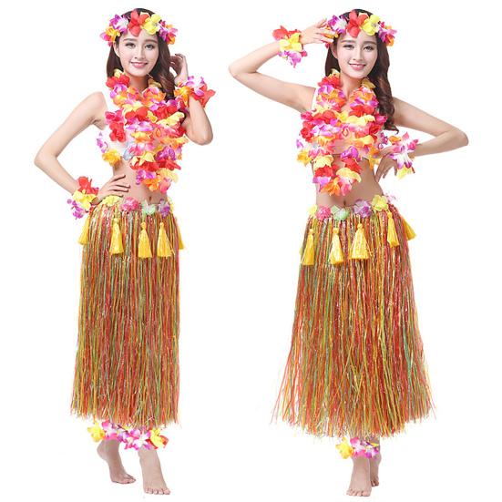 1 Set Hula Skirt High Elastic Eye-catching Plastic Fiber Hawaiian Hula Grass Skirt Set for Summer