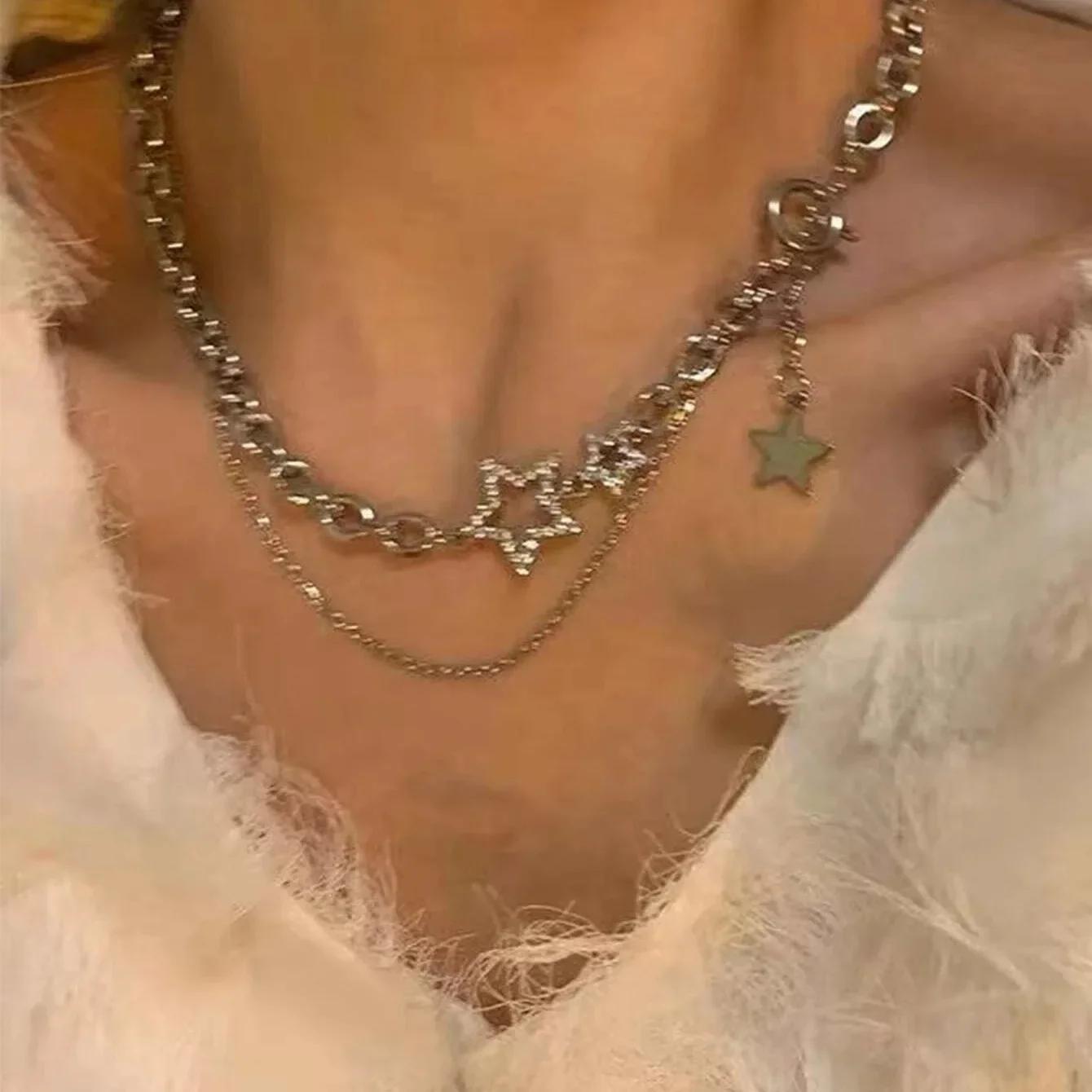 

Y2K Star Zircon Pendant Necklace for Women Luxury Sweet Cool Girl Punk Heart Clavicle Chain 2023 New Fashion Zircon Party Gift