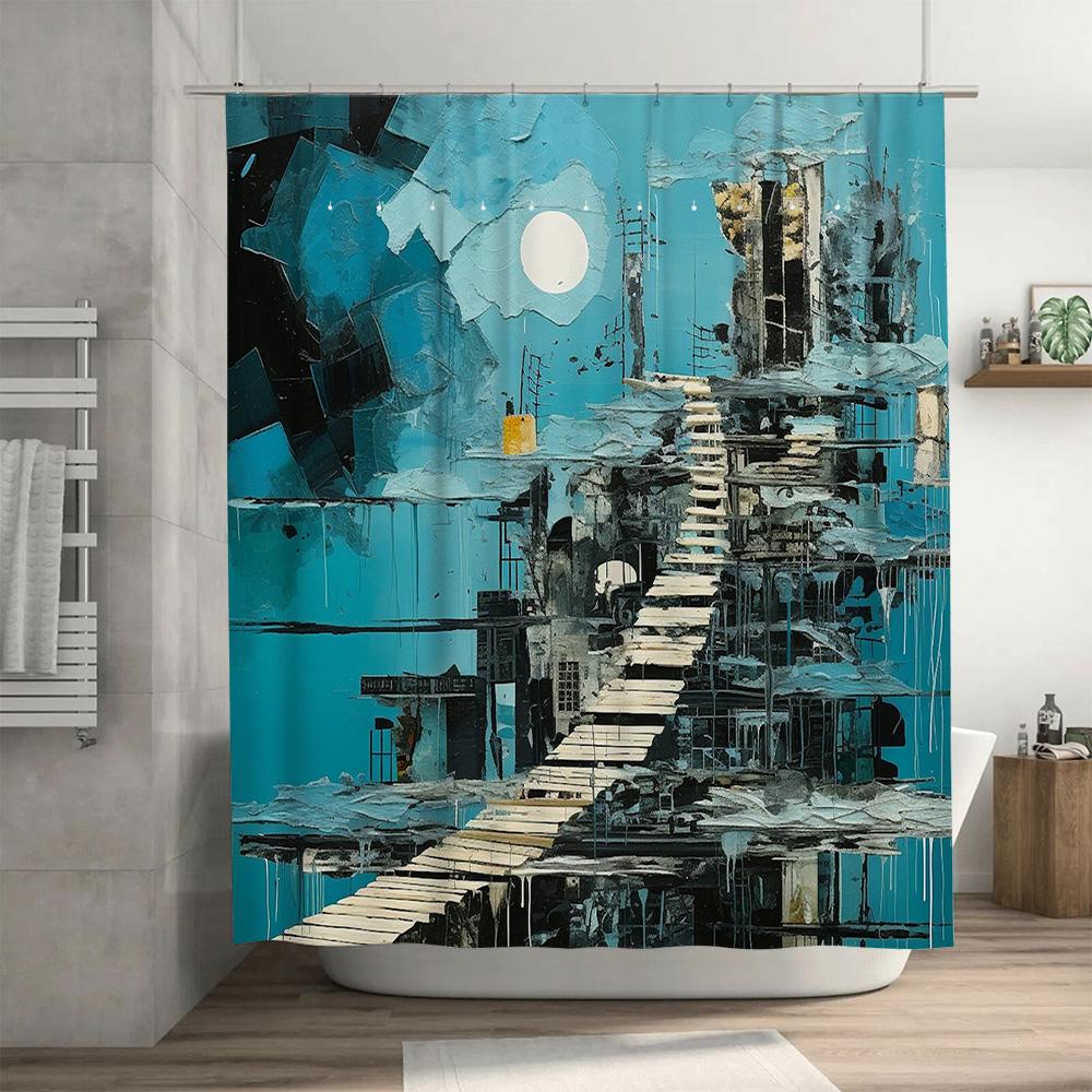 Modern Blue Abstract Art Print Shower Curtain for Bathroom Decor Customizable Size Water-Resistant Fabric 3D Home Decoration in