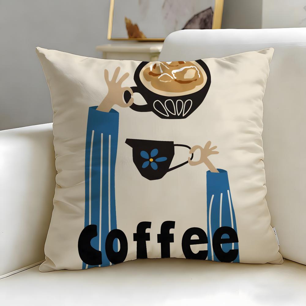 classic art theme Coffee Illustration Cushion Cover Soft EasyWash Pillow Case Versatile for Couch Bed Travel and Office