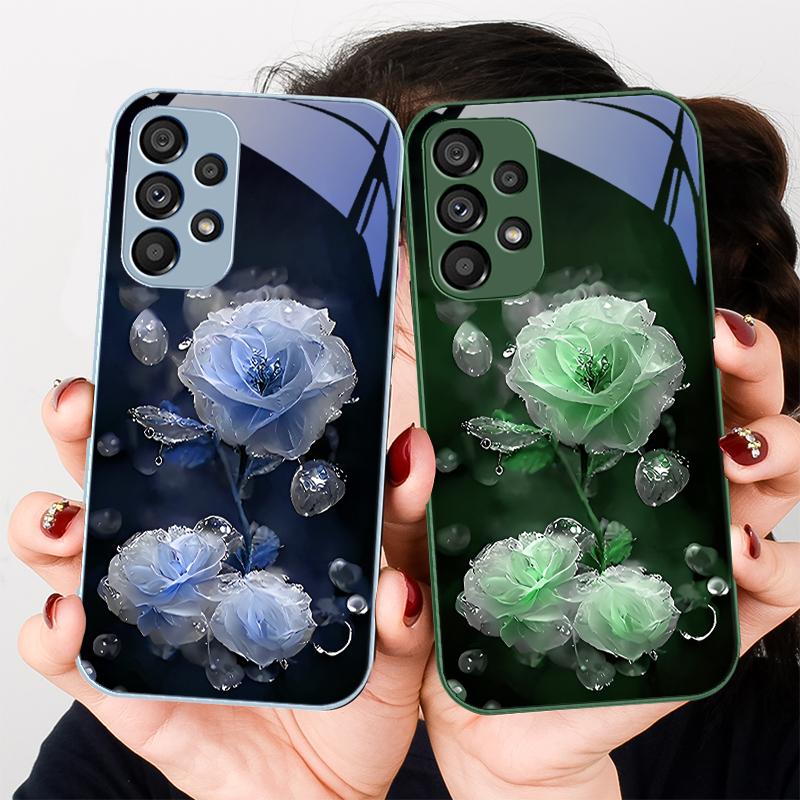 Moisturizing Pink Flower For Samsung Galaxy S23 24 Plus S20 21 FE S25 Ultra A70 72 73 51 52 53 Tempered Glass Phone Case