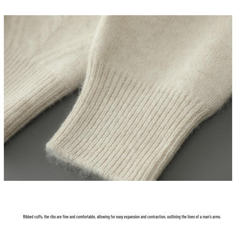 Men's Diamond Cable Knit Wool Sweater - Thick, Loose, Versatile Cashmere Layer