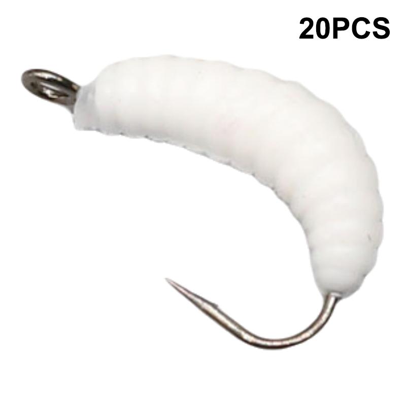 

20 шт. Силіконові приманки Черв яки Хлібні черв яки Мотилі Набір приманок для риболовлі З гачками Для окуня Форелі Краппі Синьозябровий Прісноводний Рибальський Набір