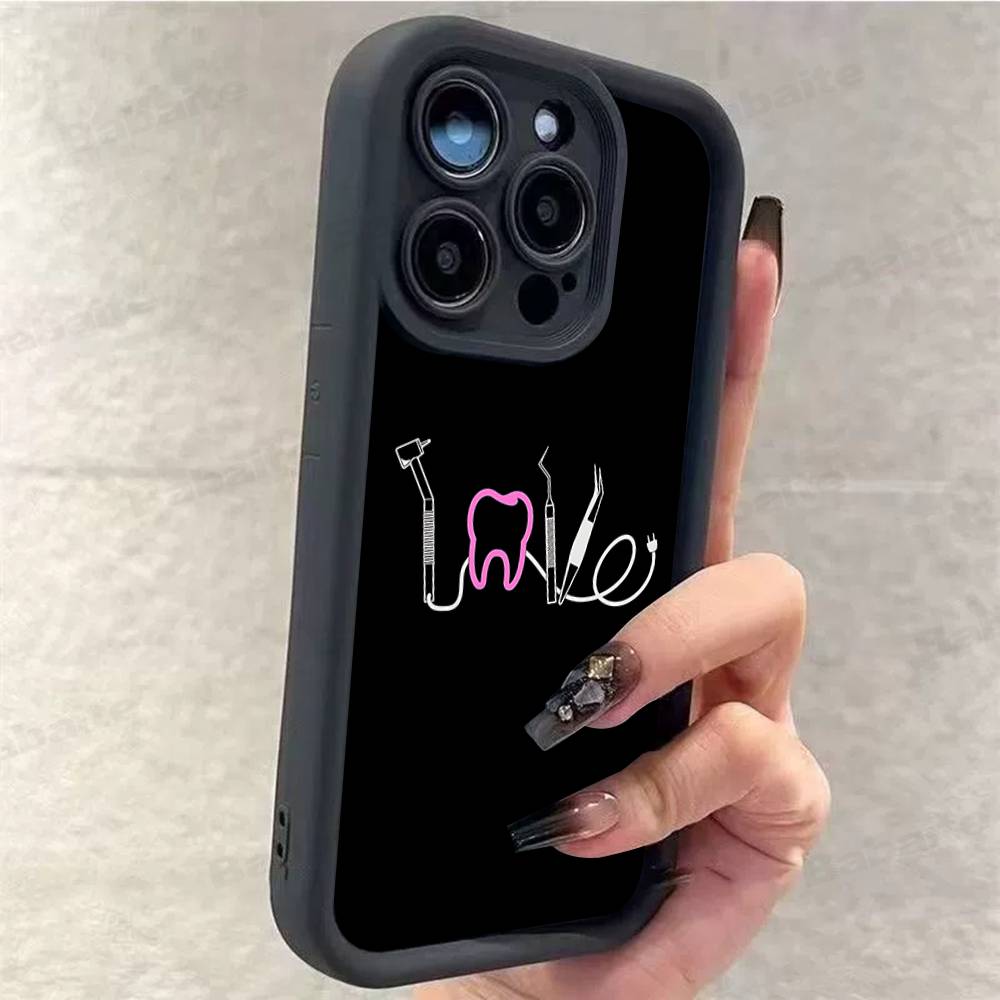 Dentist Tooth Pattern Phone Case For IPhone 17 16 15 13 11 12 14 Pro Max Plus Silicone Cover Shell
