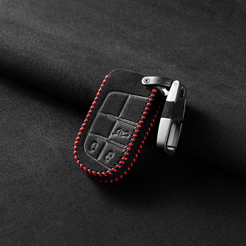 Leather Car Key Cover For Chrysler Pacifica Aspen 300 For Dodge Ram Caravan Journey Challenger For Jeep Commander Grand Cherokee