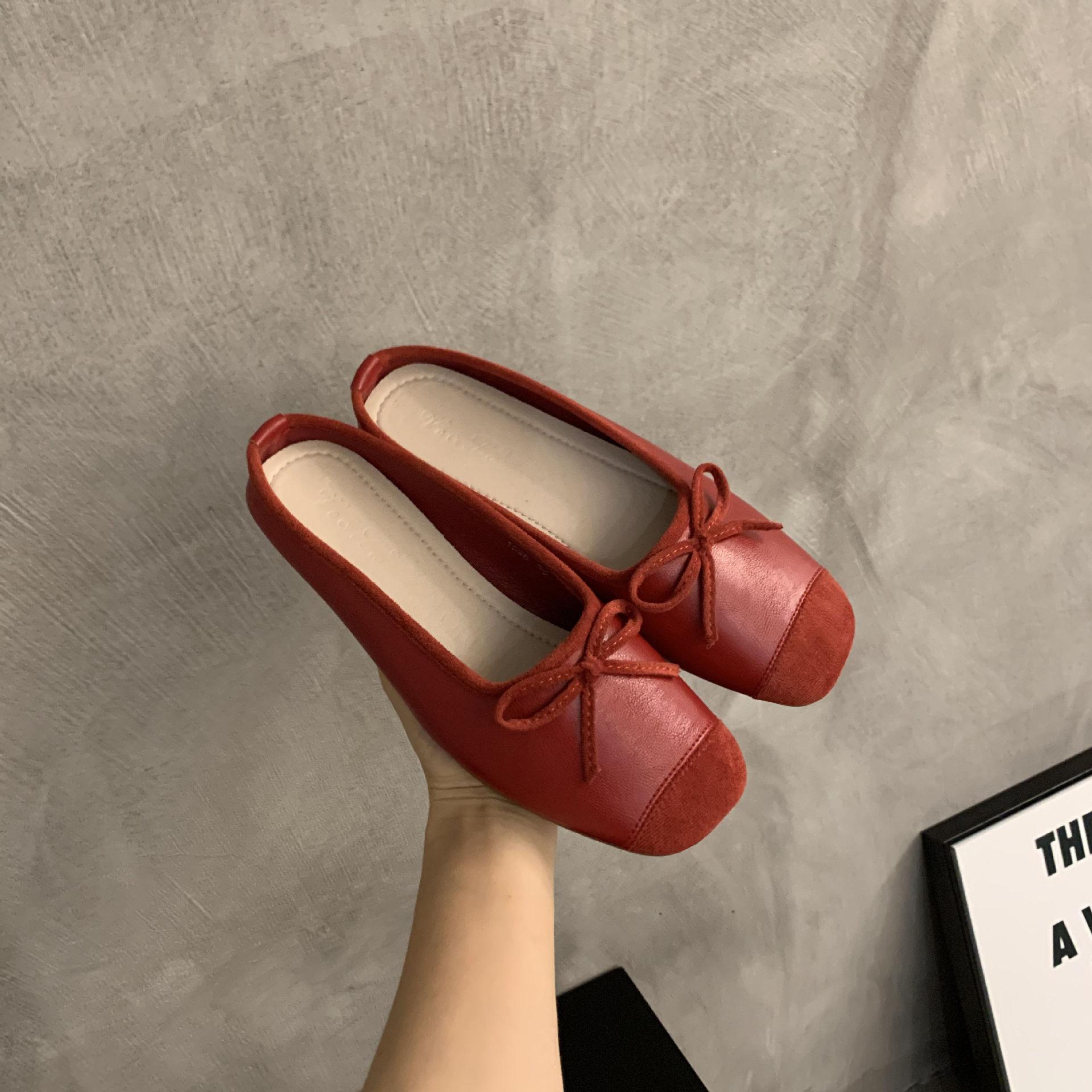 

Тапочки женские Baotou, новинка 2025 года, весенние, маленькие, ароматные, ветер, нежные, фея, туфли Мюллер, женские, плоские, ленивые сандалии 35 красный