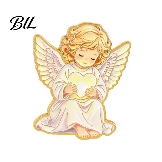 Elegant Shirt Accessories Little Angel Brooch Pin for Women, Cute Guardian Holding Heart Lapel Small Unique Accessory with Wings, Clothing Coats,