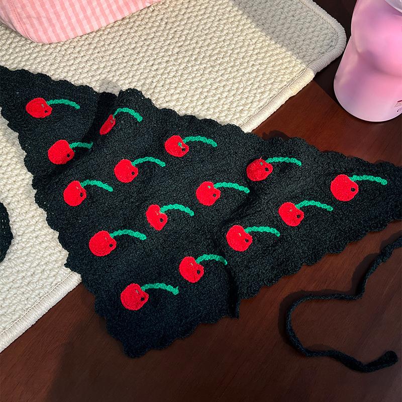 Sweet Cute Strawberry Cherry Handmade Crochet Hollow Triangle Headband Towel Women Spring Summer Travel Photo Hair Scarf