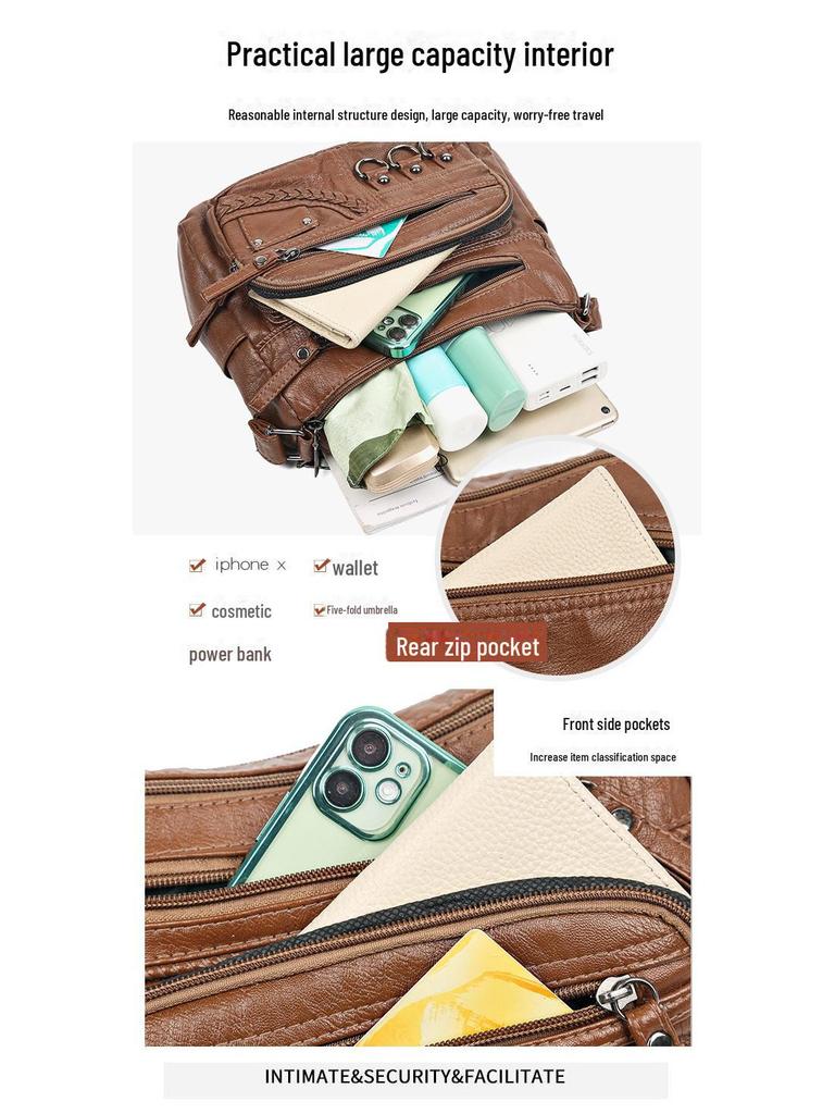 Trendy 2025 Washed Leather Shoulder Bag for Middle-aged & Elderly Women