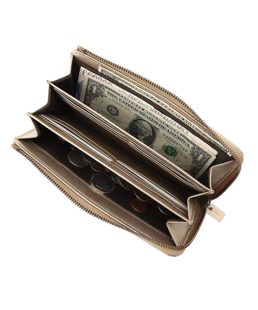 [Hiroko Hayashi] GIRASOLE Zippered Long Wallet, Beige (152) 00 (FREE)
