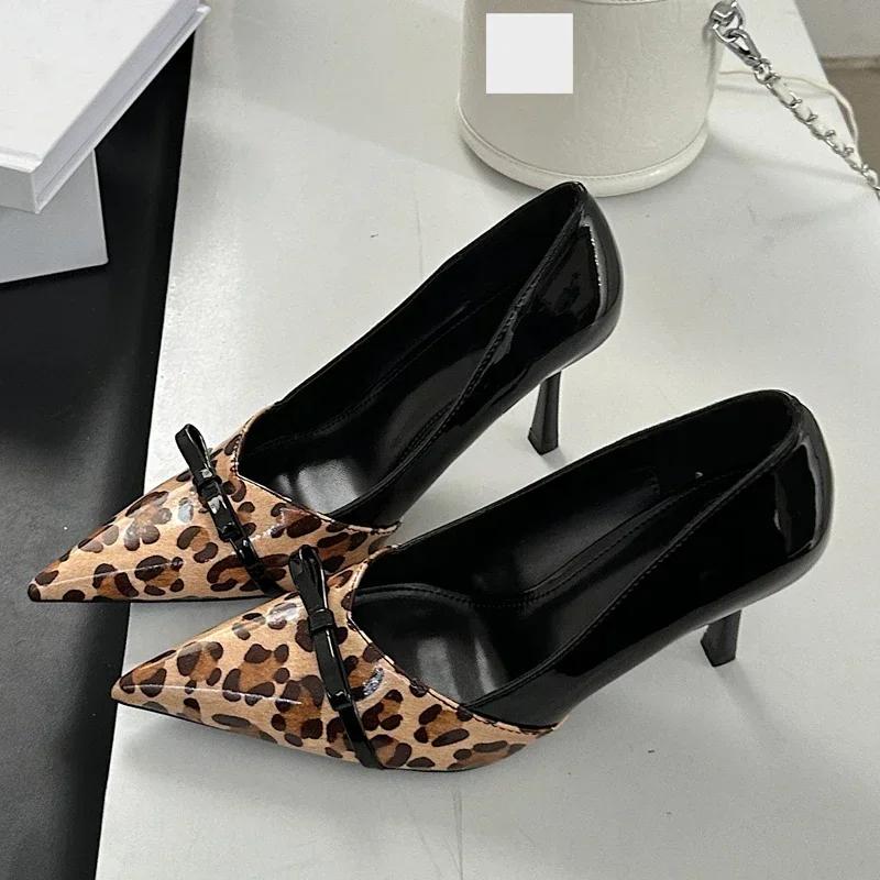 

Женские туфли-лодочки из лакированной кожи высокого качества, сексуальные, с острым носком, на высоком каблуке, с бантом, дизайнерские мюли, лоферы, элегантные банкетные босоножки на каблуке 40 цветной печати леопарда