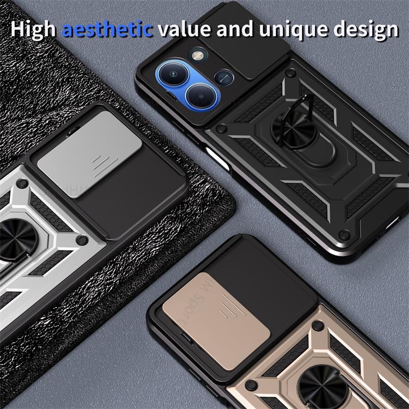 Armor Shockrpoof Hybrid Heavy Duty Phone Case For Xiaomi Redmi 15C 14C 13C Magnetic Ring Holder Stand Slide Lens Cover Redmi Note 14 12 13 15 Pro Plus
