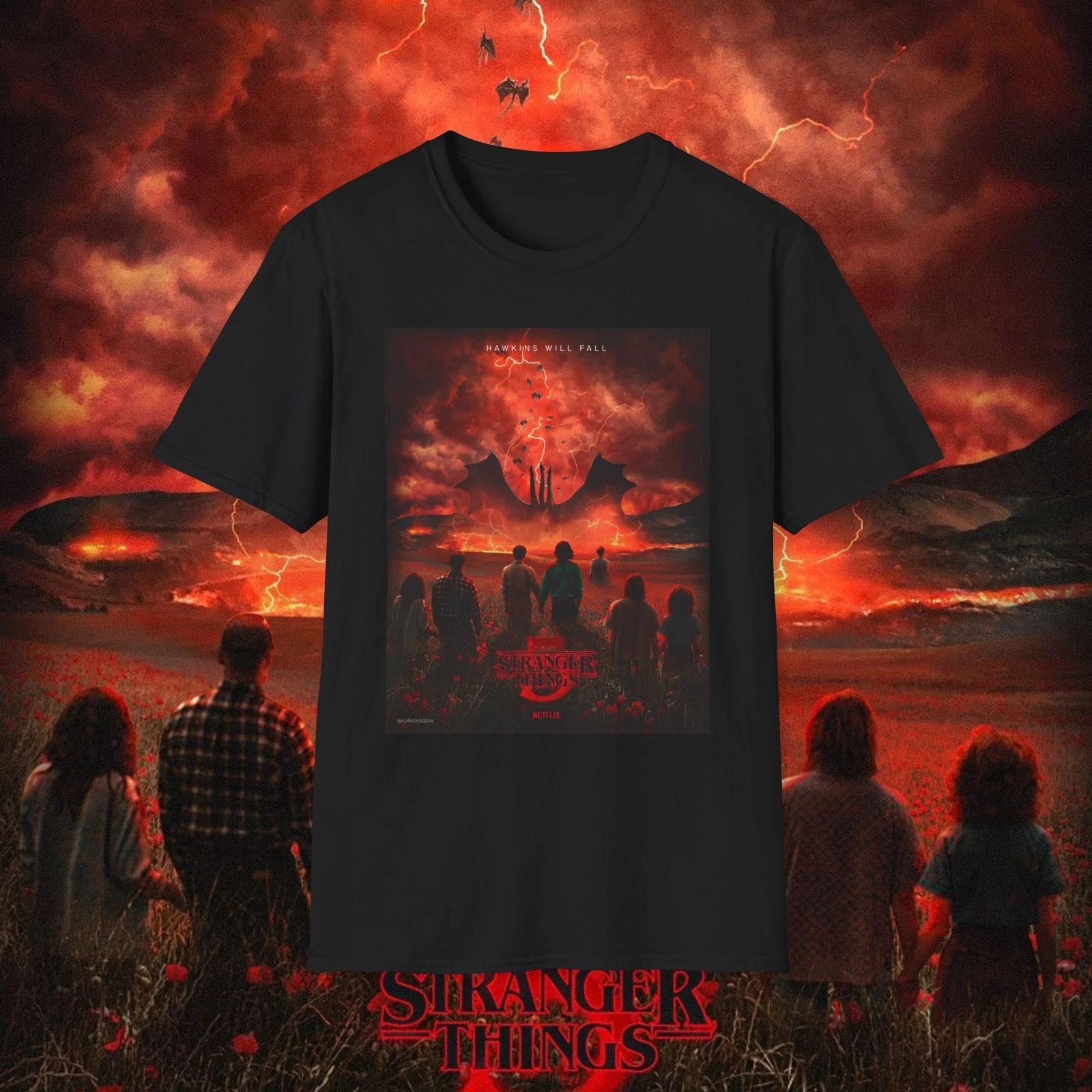 Stranger Things 5 Hawkins Will Fall Unisex Softstyle 100% Cotton T-shirt Mens Tees Top L