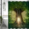 Tree Deep Forest Greenery Healing Green Shower Curtain, Bathroom Decorative Shower Curtain, Waterproof Shower Curtain with Hooks