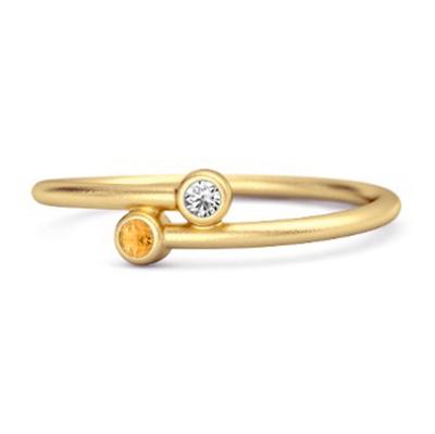 Citrine White Topaz Minimalist Bypass Ring - 925 Sterling Silver Gold Vermeil